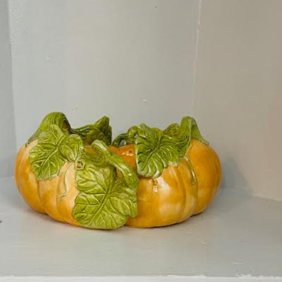 Pumpkin Ceramic Glaze Pumpkin With Leaf Bowl Fall/Autumn Decor - Picture 2 of 8